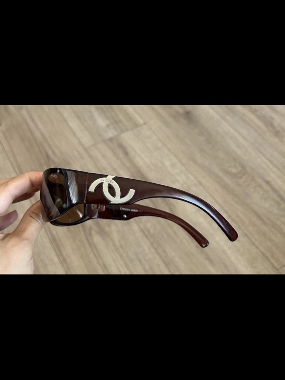 Rare CHANEL Brown Rectangular Sunglasses with Silver CC Logos - Picture 8 of 12